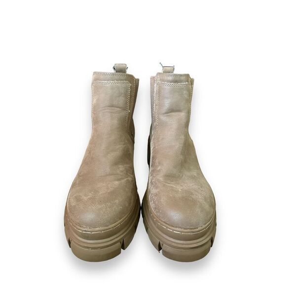 MIA sz 8 Women Chunky Brown Leather Stretchy Pull On Chelsea Lug Boots Fall Chic - Picture 4 of 9